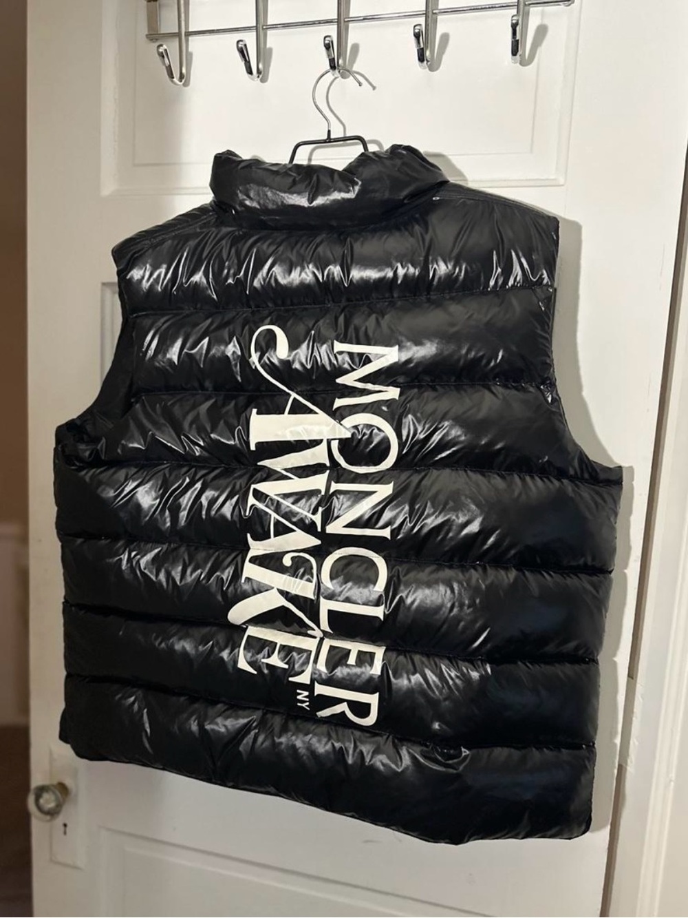 Moncler Black Shiny Puffer Vest with White Logo